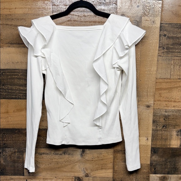 VERONICA BEARD‎ Jeans Top Women Small White Ribbed Rib Knit Ruffle Designer - Picture 5 of 7